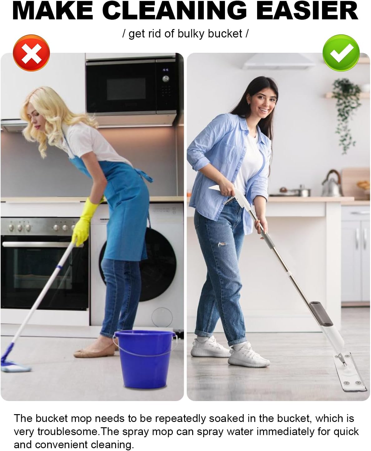 Spray Mop for Floor Cleaning Refillable Bottle with 2 Washable Reusable Microfiber Pads,Mop for Wooden, Bamboo,and Cement Floors Suitable for Both Household and Commercial Applications