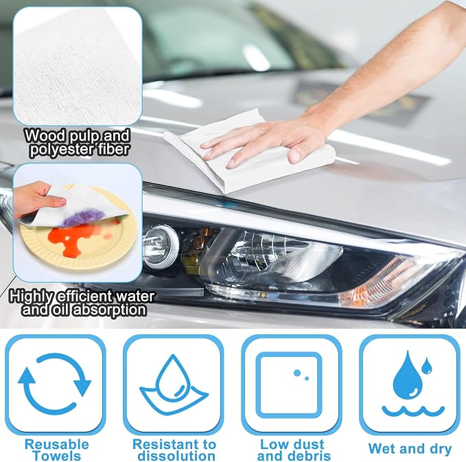 HunnmingRe 300 Sheets 9.84 x 13.78 in Disposable Shop Towels Bulk Heavy Duty Shop Towels Lint Free Paper Absorbent Anti Dissolution for Garage Car Work (White)