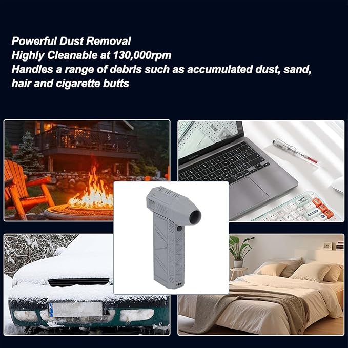 Cordless Dust Blower Portable Air Blower 130000RPM 3 Gears Adjustable Multifunctional Cordless Dry Blower