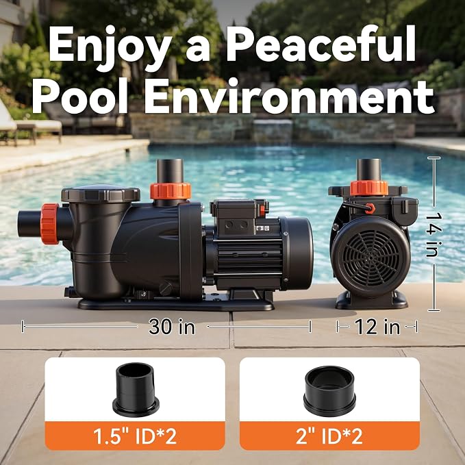 LEO 3HP In/Above Ground Pool Pump High Flow Powerful Self Priming Pool Pump, Single Speed 115V 7910GPH, Orange
