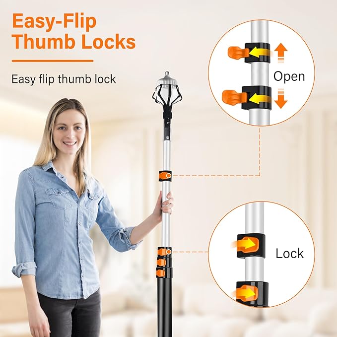 Light Bulb Changer for High Ceilings with Extension Pole 20FT,28FT Reach Light Bulb Extension Pole Changer with Baskets and Suction Cup for High Ceilings and Recessed Lights