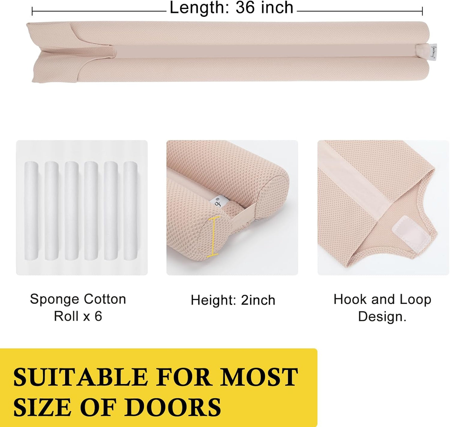 fowong Door Draft Stopper 30" to 36" Adjustable Draft Stopper for Bottom of Doors, Soundproofing Noise Blocker, Easy to Install, Pink