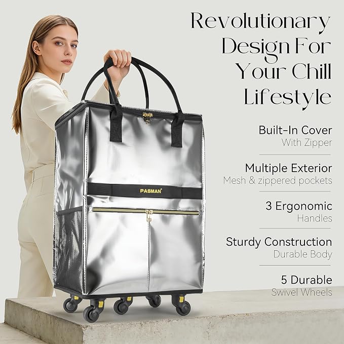 Reusable Grocery Bag on 5 Wheels, Foldable Rolling Tote Bag with Handle and Zipper Cover, Heavy Duty Shopping Cart for Laundry, Market & Travel (Black2, Large_120L)