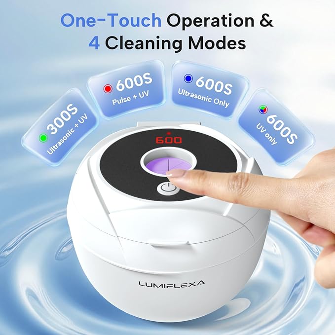 Ultrasonic Retainer Cleaner-45kHz Retainer Cleaner Machine,4 Modes Ultrasonic Cleaner for Dentures, Aligners,Mouth Guards, Braces,Toothbrush,Jewelry-200ML Dental Pod(White)