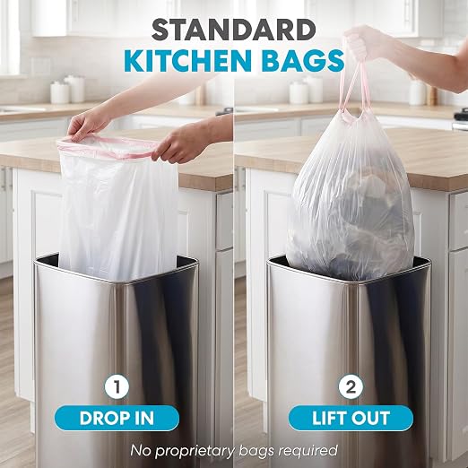 SIMPLI-Magic 12 Gallon / 45 Liter Square Kitchen Stainless Steel Sensor Trash Can, Touchless Automatic Kitchen Garbage Bin with Soft-Close Lid