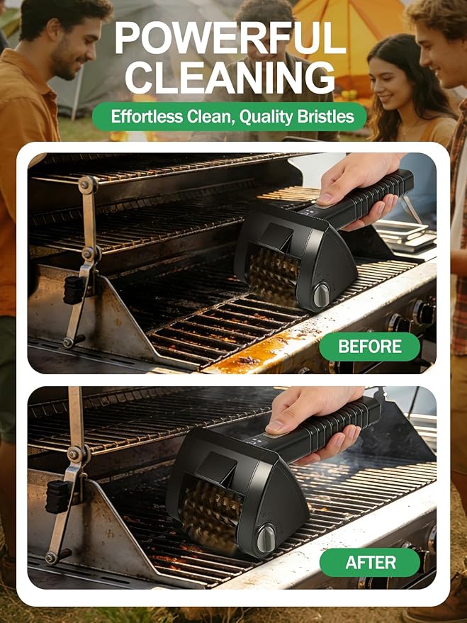 Electric Rotary Grill Brush for Outdoor Grill - Two Speed Automatic Cleaner with 304 Removable Stainless Steel Head, BBQ Grate & Outdoor Cordless Rechargeable Grill Cleaning Tool for BBQ, Home
