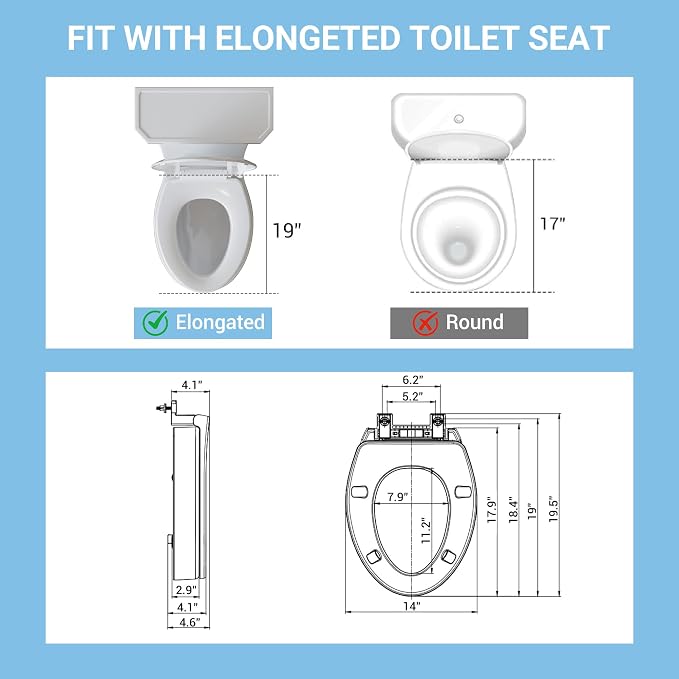 Raised Toilet Seat for Seniors, Elongated Elevated Toilet Seat with Soft Close Lid, Quick Release & Easy Installation, Easy to Clean - Ideal for Elderly, White