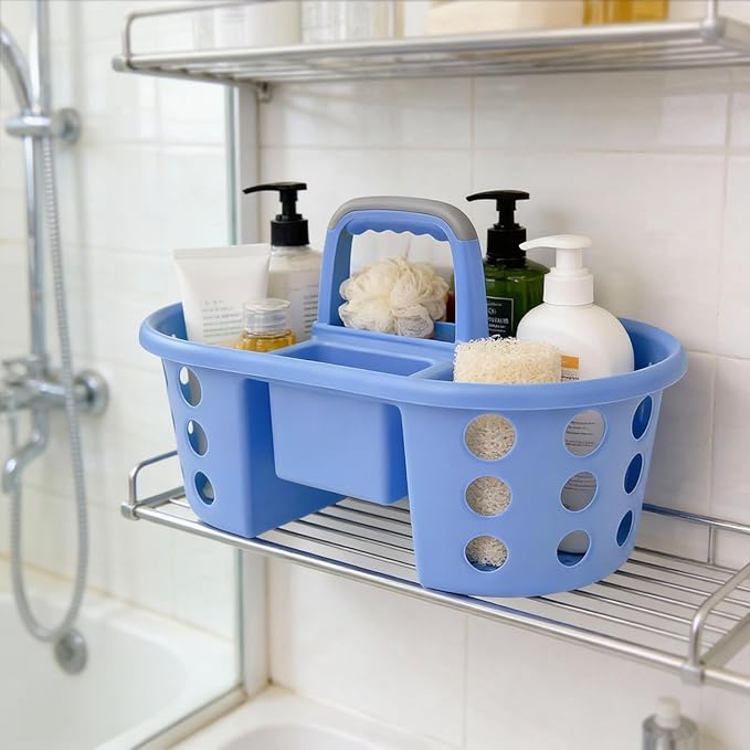 SIMPLYKLEEN Large Shower Caddy Portable 2PC - Made in USA Plastic Jumbo Size Dorm Storage Candy Tote with Handle Shower Organizer for Bathroom, Pantry, Kitchen, College Dorm, Periwinkle