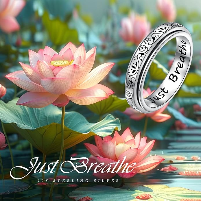 Ladytree Spinner Fidget Anxiety Ring,925 Sterling Silver Stress Relief Worry Ring,Platinum Plated ADHD Autism Jewelry,Birthday Mom Gift for Women