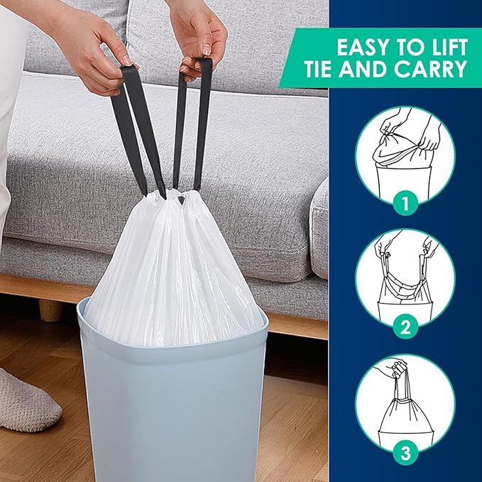 120 Counts 1.2 Gallon Mini Drawstring Trash Bags Garbage Bags by RayPard, Small Strong Plastic Bags fit 4-5L Trash Can for Home Office Kitchen Bathroom Bedroom, White Waste Basket Liners