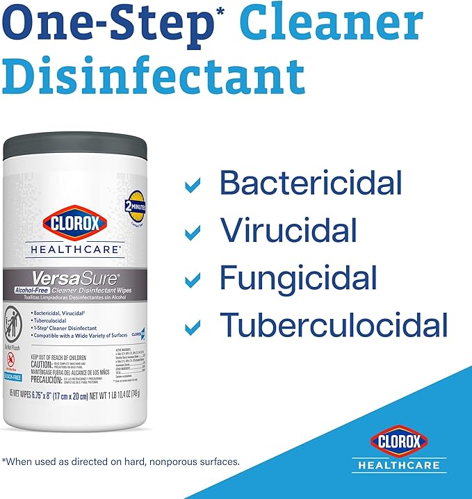 Clorox Healthcare VersaSure Cleaner Disinfectant Wipes, 6" x 5", 150 Count Canister, Pack of 6 (Package May Vary)