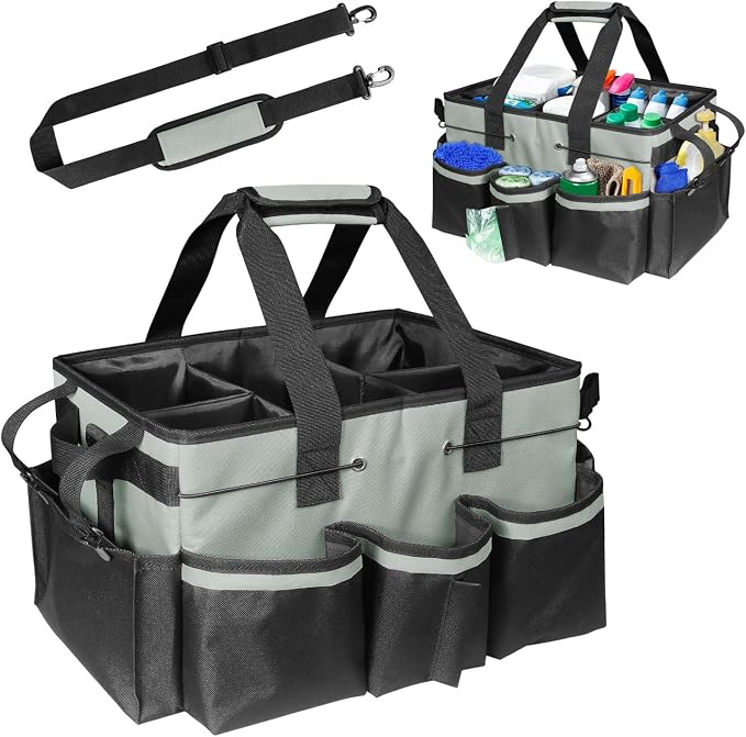 Wearable Cleaning Supply Organizer Caddy Bag, Storage Tote with Handles & Adjustable Shoulder Strap,Heavy - Duty Nylon,Cleaning Supplies Organizer with Divider for Housekeeper & Cleaners