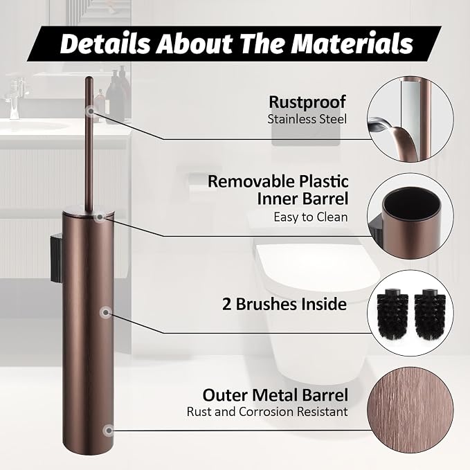 BGL Toilet Brush and Holder Set Rose Gold Wall Mounted for Bathroom Round Design