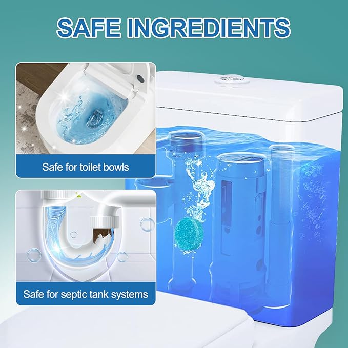 Automatic Toilet Bowl Cleaner Tablets,Blue toilet seat , Descale & Deodorize, Septic-Safe, Continuous Cleaning, Fresh Scent, Drop-In Tank Cleaner effective to use Works with Toilets 50 Pack-Permanence