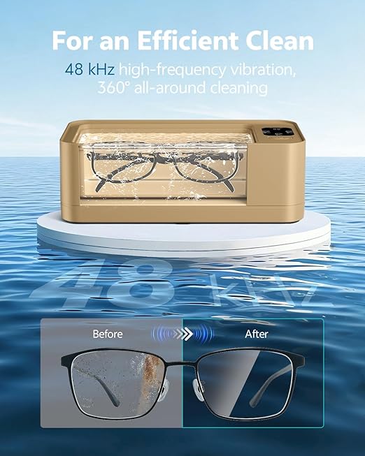 GENSROCK Ultrasonic Jewelry Cleaner, 48kHz Sonic Cleaner, 3 Modes Deep Cleaning, 360ML Food Grade Tank, 45dB Quiet, for Jewelry, Rings, Gold, Silver, Glasses, Dentures(Rose Gold)