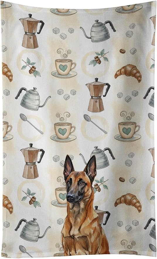 Caroline's Treasures Mahogany Belgian Malinois Coffee Bar Kitchen Towel Velour Plush Front and Cotton Loop Back Machine Washable