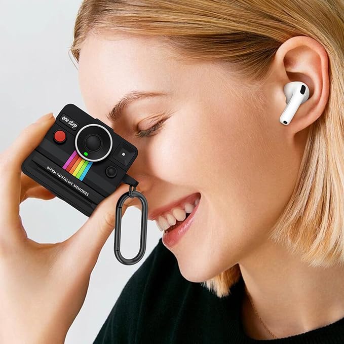 Retro Cases for Apple Airpods 4 Case Cover Women - VISOOM Cute Silicone Camera Airpods 4th Generation Case Keychain with Cleaner Kit,Support Magsafe Charging for iPod Air Pod 4 Cases-Black