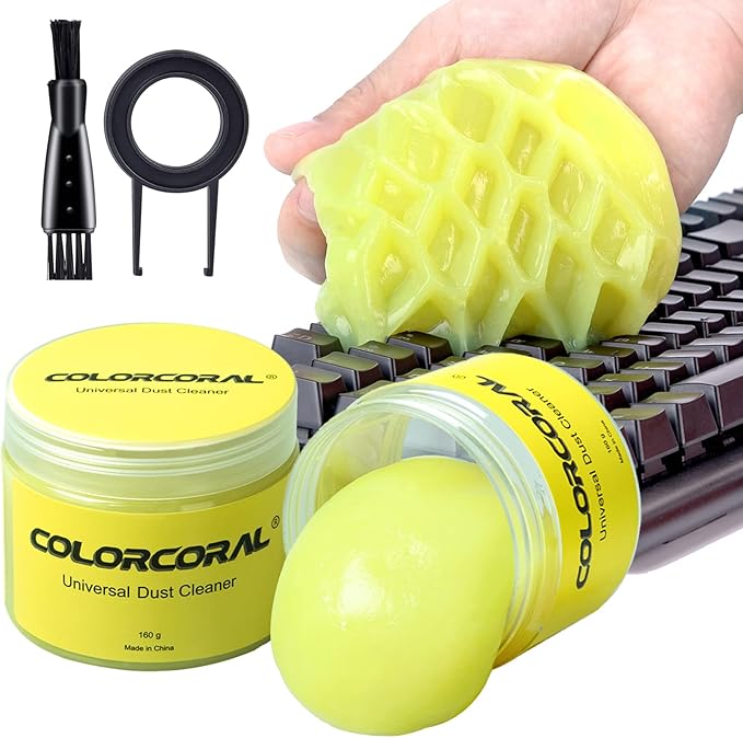 COLORCORAL Portable Cordless Keyboard Cleaner and 2Pack Keyboard Cleaning Gel Set Universal Dust Cleaner for PC Keyboard