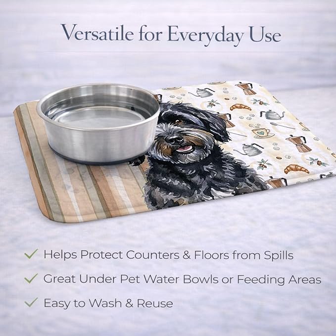 Caroline's Treasures Black Havanese Coffee Bar Dish Drying Mat Absorbent Dish Drying Mat Pad for Kitchen Counter Dish Drainer Mat for Countertop, 14 x 21", Multicolor