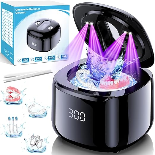 Ultrasonic Retainer Cleaner Machine, 49KHz 220ML Dental Cleaning Pod with Digital Timer, Deep Cleaning Ultrasonic Dentures Cleaner for Night Guards, Braces, Aligner, Toothbrush, Jewelry and More
