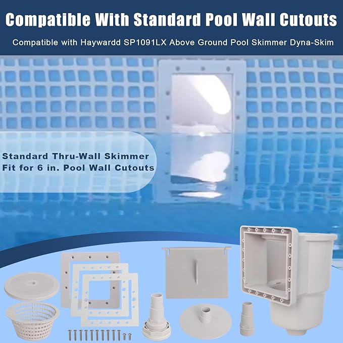 Wadoy SP1091LX Above Ground Pool Skimmer Dyna-Skim with Accessories Compatible with Hayward Pool Skimmer Accessories Kit for 6" Standard Pool Wall Openings
