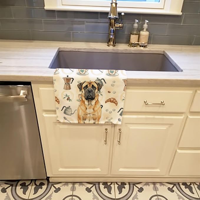 Caroline's Treasures Fawn Mastiff Coffee Bar Kitchen Towel Velour Plush Front and Cotton Loop Back Machine Washable