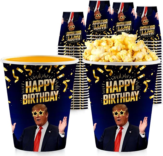 50Pcs Paper Cups Funny Presidant Patriotic Birthday Party Disposable 9oz Paper Cups for Sports Supplies Decorations Drinking for Birthday Party ﻿