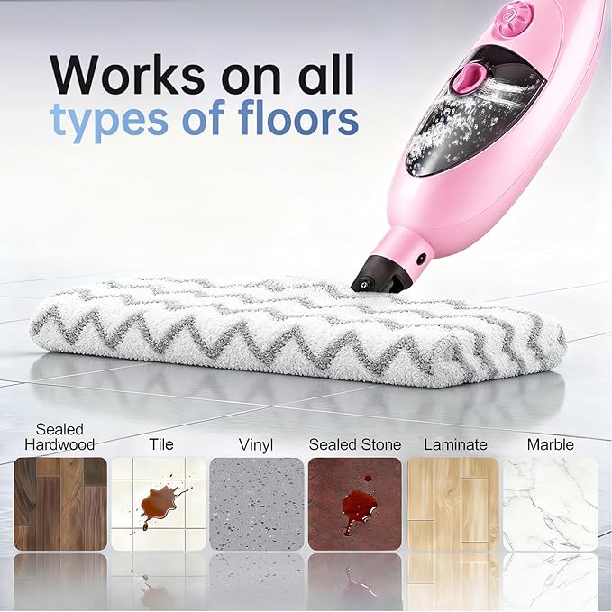 12-in-1 Steam Mop Cleaner, 15-Sec Fast Heat-Up, 1200W Floor Steamer with Double-Sided Pads, Removes 99.99% Stubborn Stains for Hardwood Floors, Marble, Clothes, Windows, Tiles, White