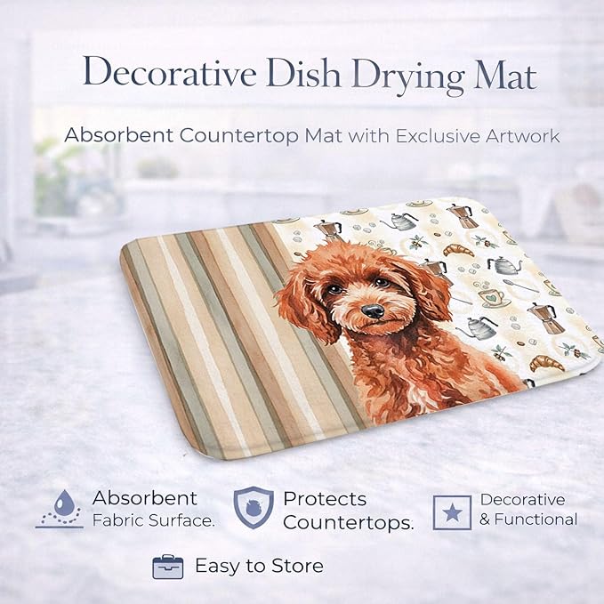 Caroline's Treasures Miniature Red Poodle Coffee Bar Dish Drying Mat Absorbent Dish Drying Mat Pad for Kitchen Counter Dish Drainer Mat for Countertop, 14 x 21", Multicolor
