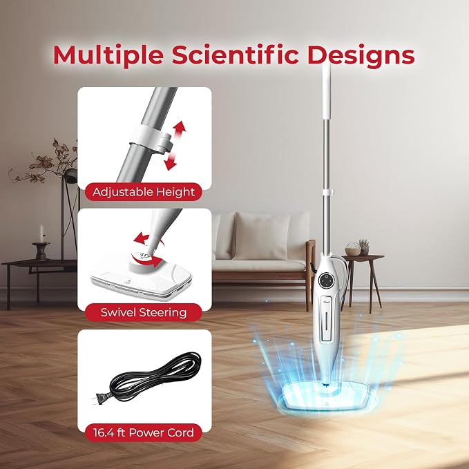 Rosewill 11-in-1 Steam Mop, 260°F Handheld Steam Cleaner, 1200W Detachable Steam Mops for Floor Cleaning, Removable Tank, Multi-Purpose Steamer for Hardwood, Tile, Grout, Furniture - White