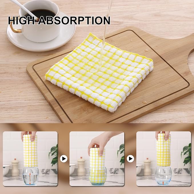 Kitinjoy Cotton 16 Pack Kitchen Towels and Dishcloths Sets, 16 x 25 Inch & 12 X 12 Inch Dish Towels Bulk, Super Soft and Absorbent Hand Towels for Kitchen Drying, Yellow