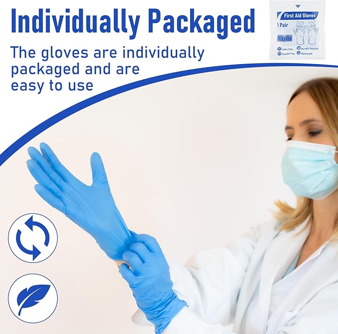 Chicingyou 30 Pairs Disposable Emergency Glove Individually Packaged Travel Gloves Travel Trauma Essential Nitrile Glove (Blue)