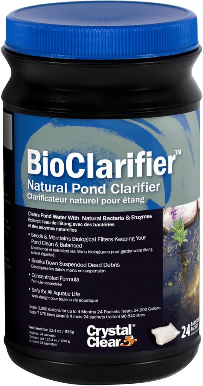 CrystalClear BioClarifier Small Pond & Water Garden Clarifier, 24 Packets | Cleaner for cloudy water with beneficial microbe treatment to improve water clarity; fish, plant & pet safe