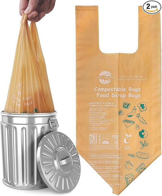 1.6 Gallon Compostable Handle Tie Garbage Bags, Small Trash Bags for Countertop Bin, Extra Thick 0.63 Mils, Certified US BPI ASTM D6400, 6 Liter, 100 Count