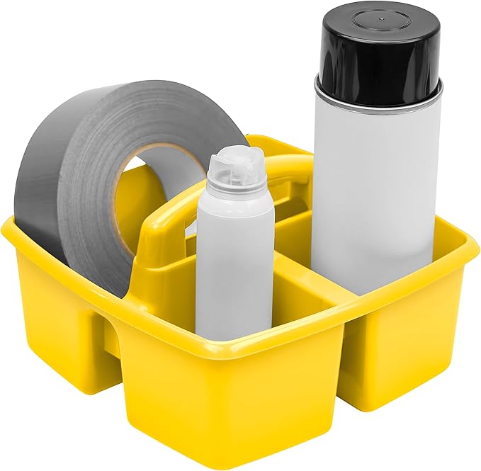 Storex 3-Compartment Small Caddy – Multipurpose Classroom Organizer with Handle, Lemon, 6-Pack (00950A06C)