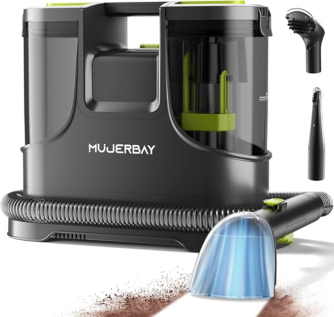 Upholstery Carpet Cleaner, MUJERBAY 15Kpa Portable Spot and Stain Cleaner Shampooer, Easy Move with Handle, 1.5-inch Deep Cleaning Machine for Couch, Stairs, Car and Pet Messes.