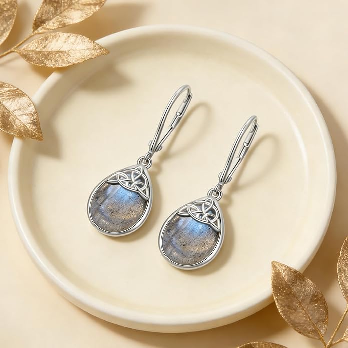 PELOVNY Celtic Knot Filigree Earrings for Women 925 Sterling Silver Moss Agate/Birthstone Infinity Earrings Birthday Christmas Jewelry Gifts for Mom Daughter Wife Sister