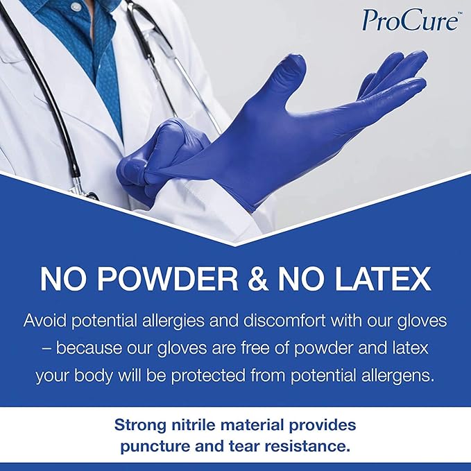ProCure Disposable Nitrile Gloves - Medium, 2,000 Count Case - Powder Free, Rubber Latex Free, Medical Exam Grade, Non Sterile, Ambidextrous - Soft with Textured Tips - Cool Blue