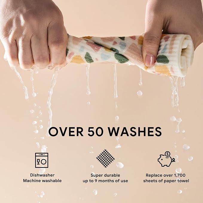 RECYCO Swedish Dishcloths for Kitchen | 4 Pack Oversized Washable Dish Rags | Large Cellulose Reusable Cleaning Paper Towels | Absorbent Counter Dish Cloth Sponge XL Kitchen Wipes, 12" L x 10" W
