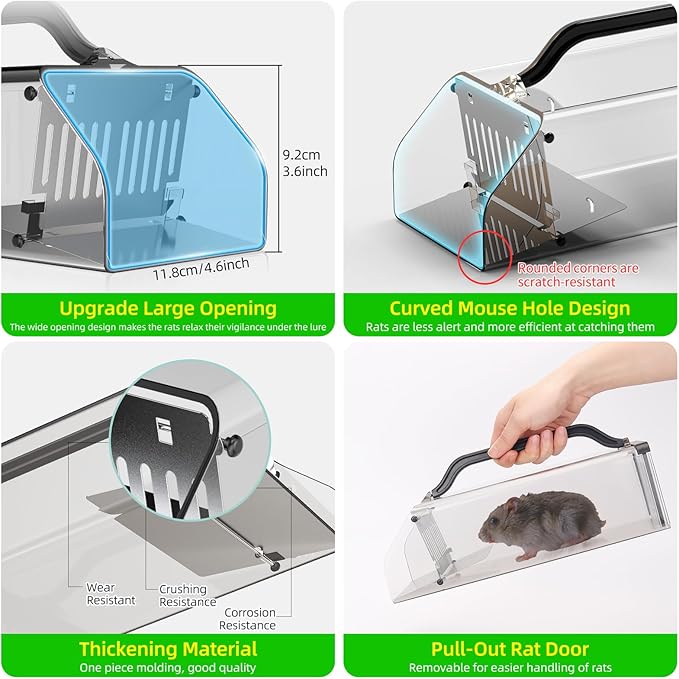 2026 Humane Mouse Trap Indoor Animal Humane Live Cage Trap,Sensitive Pedal Trigger,Extended Transparent Humanes Rat Trap Outdoor,Easy to Catch&Release Live Animal Trap for Rodent,Mole,Vole,Mice,Shrew