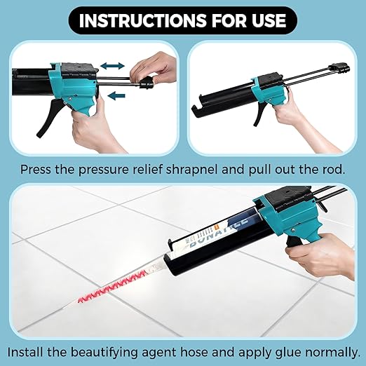 Tile Grout with Hand Caulking Gun 19oz 400ml White Grout Filler Suitable for Wall and Floor Applications, Including Nozzle
