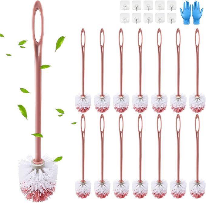 15 Pcs Toilet Brush,17.3" Bathroom Toilet Bowl Brush,Commercial Heavy Duty Toilet Bowl with Hook & Gloves,Long Handle Toilet Bowl for Household Cleaning,Professional/Janitorial Scrub Brush for Toilet