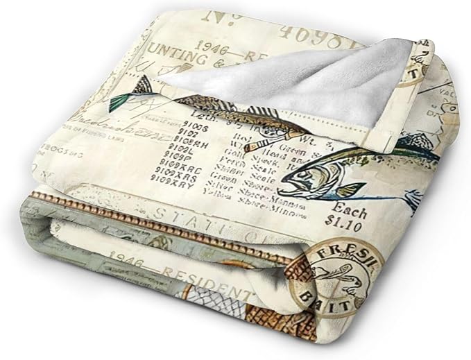 Tijuboni Fishing Throw Blanket Cabin Fishing Gifts for Men Boys Women Girls Adults Kids Soft Flannel Fleece Blanket for Couch Sofa Bed Home Decor 50"x60"