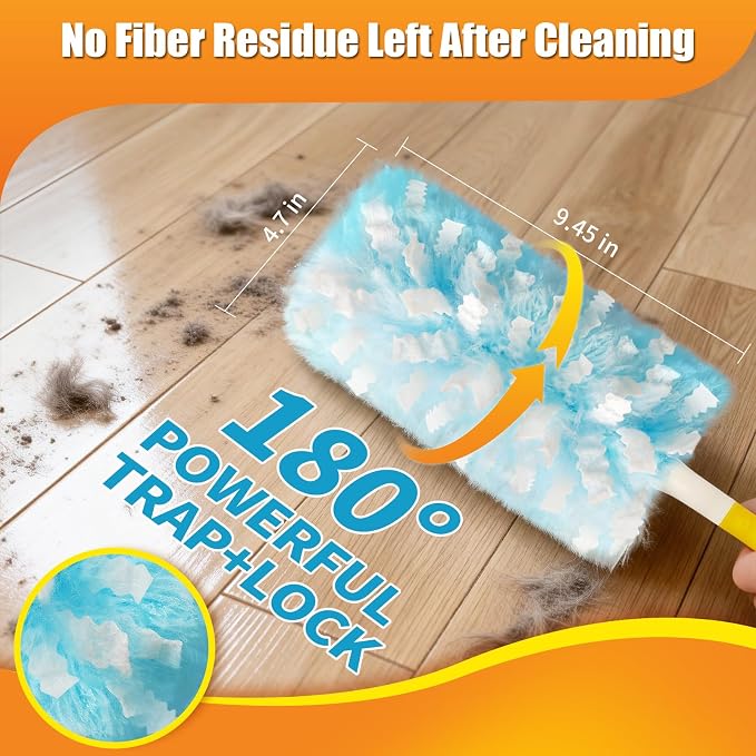 40 Count Duster Refills with 1 Short Handle & 3 ft Extendable Handle, Compatible with Swiffer Duster, 180° Disposable Microfiber Cleaning Dusters, Unscented