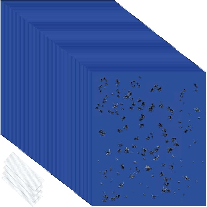 Qualirey 50 Pcs 6 x 8 Inch Sticky Traps for Plant Double Sided Sticky Trap for Gnats with Twist Ties Fly Traps for Fruit Insect Fungus Bugs Indoor Outdoor (Blue)