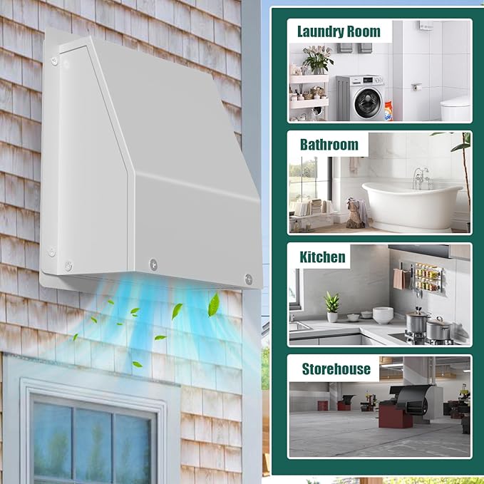10 inch Wall Vent Cover for Dryer Vent, Outdoor Wall Exhaust Vent Cap Exterior Air Vent Cover with Screen & Damper, External Extractor Wall Vent Hood for Bathroom Fan Range Hood HVAC Duct