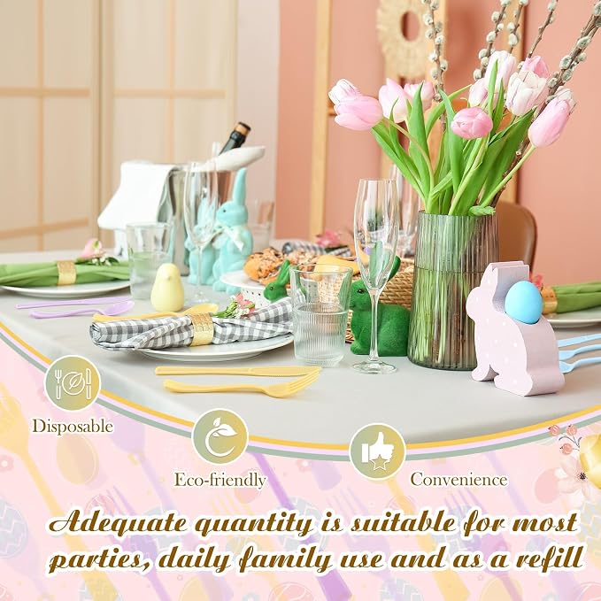Minatee 180 Pcs Pastel Plastic Silverware Heavy Duty Cutlery Sets Disposable Utensils for Holiday Birthday Themed Party Supplies, 60 of Each Forks Knives Spoons(Macaron Color)
