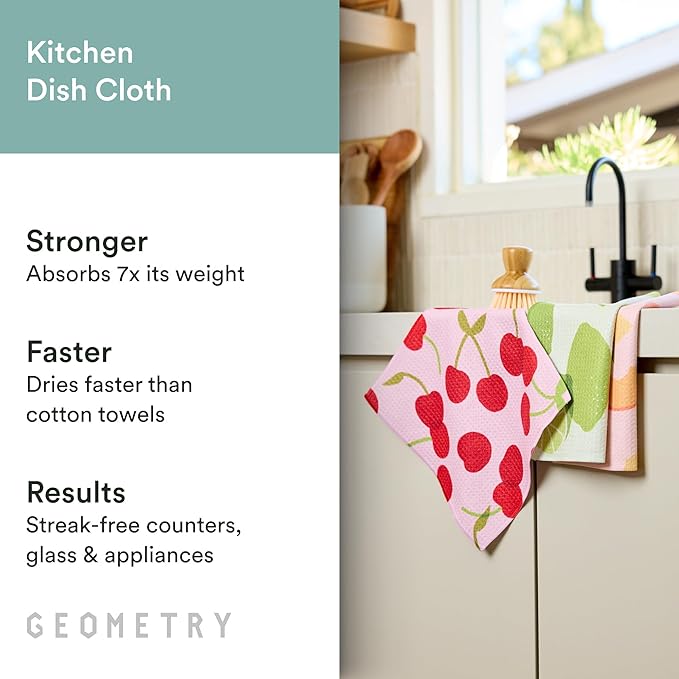 GEOMETRY Kitchen Dish Cloths - Spring & Summer Collection - Premium Dishcloths with Geoweave - Absorbent & Fast Drying Kitchen Towels - Paradise, 10" x 10" - 3-Pack