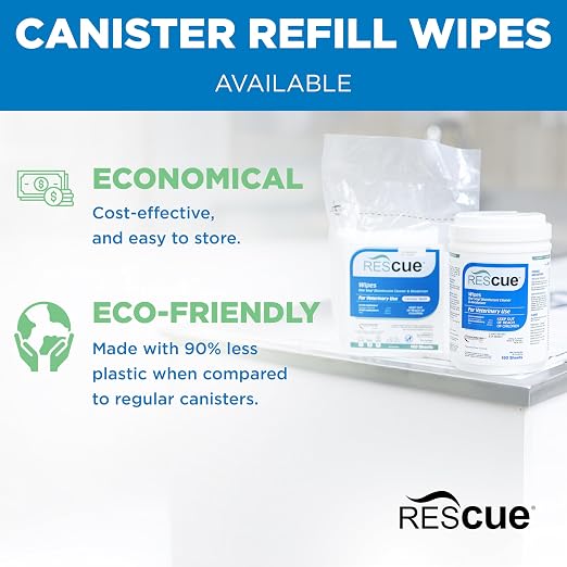 REScue One-Step Disinfectant Cleaner & Deodorizer Wipes for Vet Use – Cleaner for Kennels, Litter Boxes, Vet Offices, Pet Grooming Surfaces – Wipes Canister, 160-Count (12 Pack)