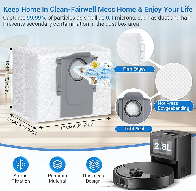 26 Pack Replacement Accessories Parts for Roborock Q10 S5/Q10 S5+/Q10 X5/Q10 X5+ Robot Vacuum Part with 2 Roller Brush,4 Mop,4 HEAP,6 Mop,6 Dust Bag,6 Side Brushes,1 Screwdriver,1 Clean Brush